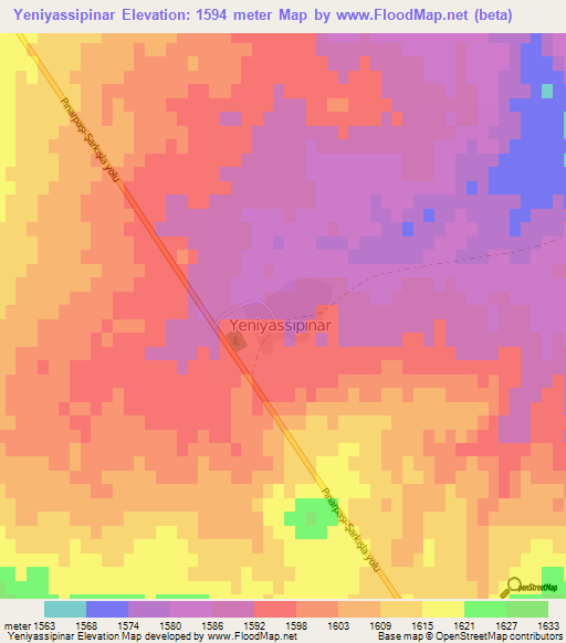 Yeniyassipinar,Turkey Elevation Map