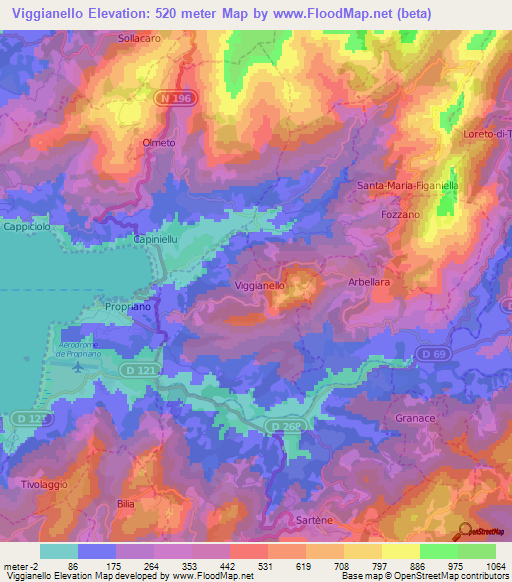 Viggianello,France Elevation Map