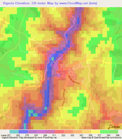 Vigeois,France Elevation Map