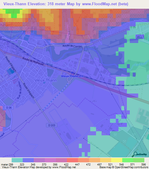 Vieux-Thann,France Elevation Map