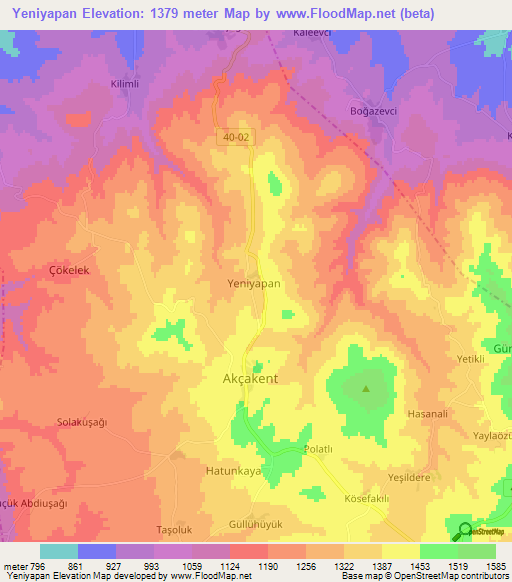 Yeniyapan,Turkey Elevation Map