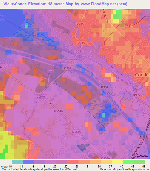 Vieux-Conde,France Elevation Map