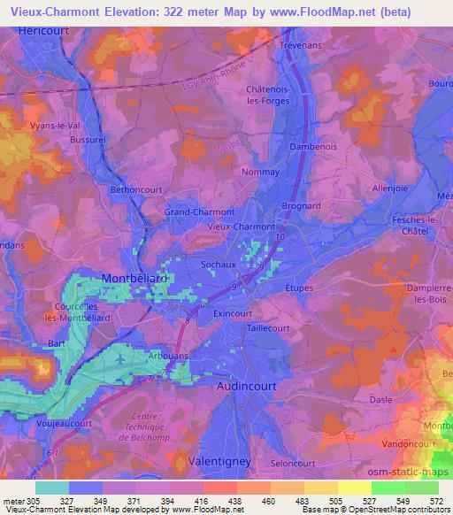 Vieux-Charmont,France Elevation Map