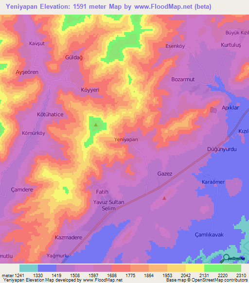 Yeniyapan,Turkey Elevation Map