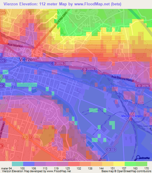 Vierzon,France Elevation Map