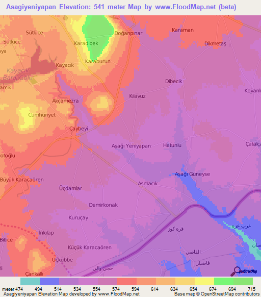 Asagiyeniyapan,Turkey Elevation Map