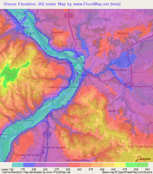 Vienne,France Elevation Map