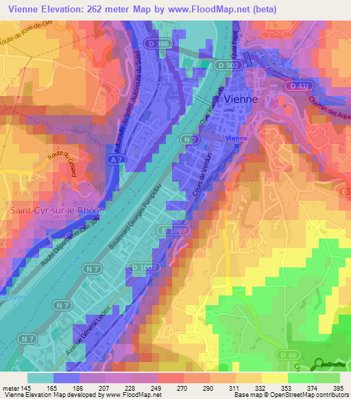 Vienne,France Elevation Map