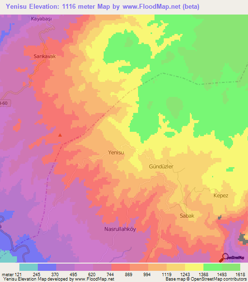 Yenisu,Turkey Elevation Map