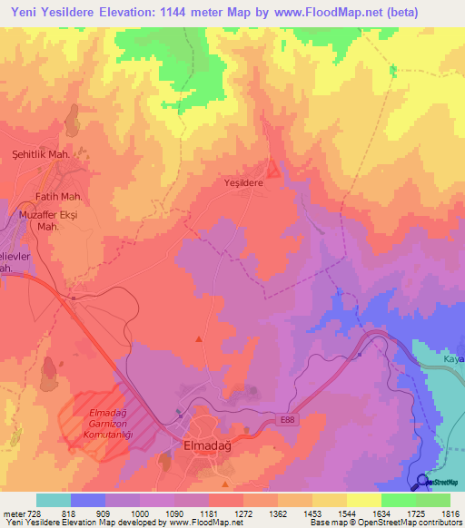 Yeni Yesildere,Turkey Elevation Map