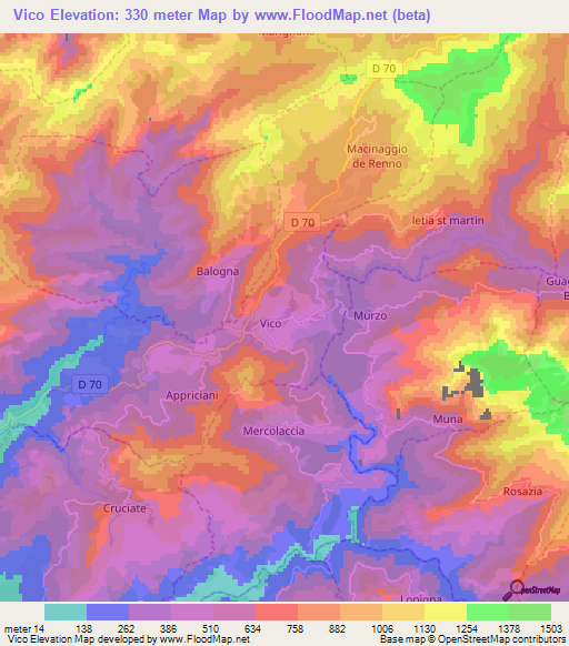 Vico,France Elevation Map