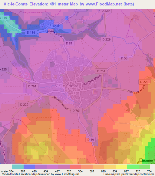 Vic-le-Comte,France Elevation Map