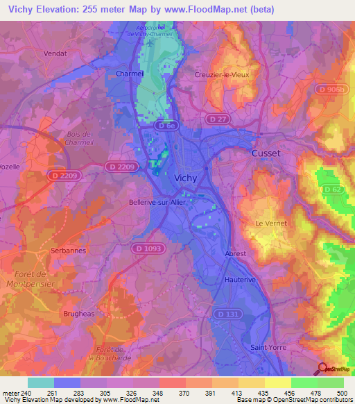Vichy,France Elevation Map