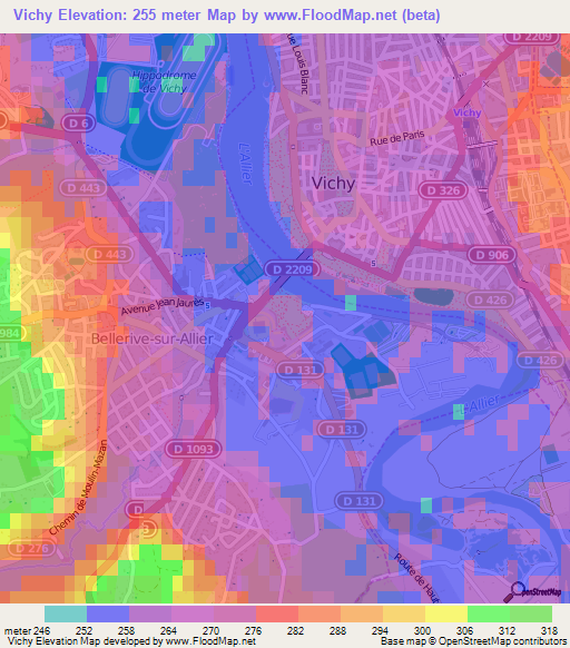 Vichy,France Elevation Map