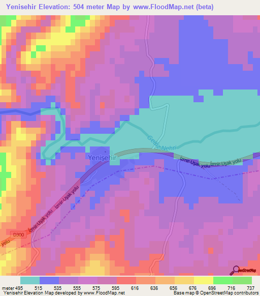 Yenisehir,Turkey Elevation Map