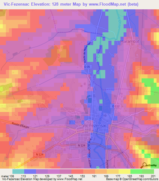 Vic-Fezensac,France Elevation Map