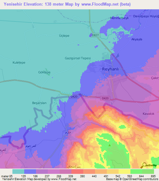 Yenisehir,Turkey Elevation Map