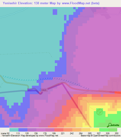 Yenisehir,Turkey Elevation Map