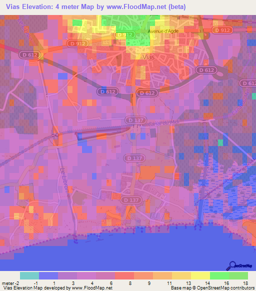 Vias,France Elevation Map