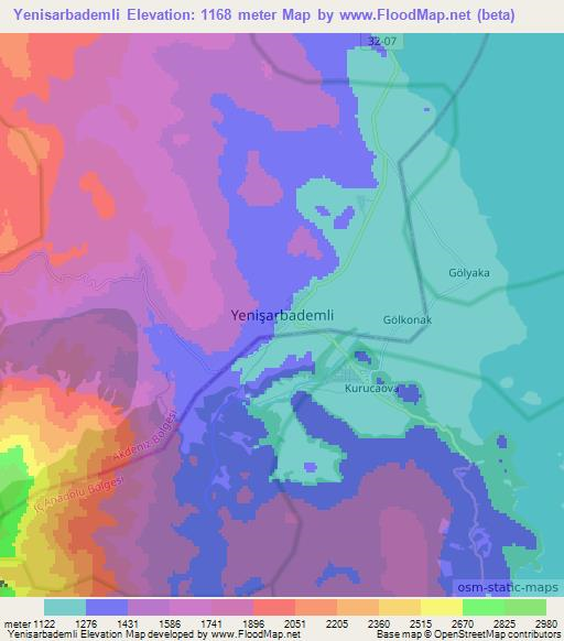 Yenisarbademli,Turkey Elevation Map