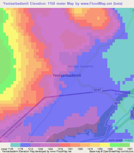 Yenisarbademli,Turkey Elevation Map