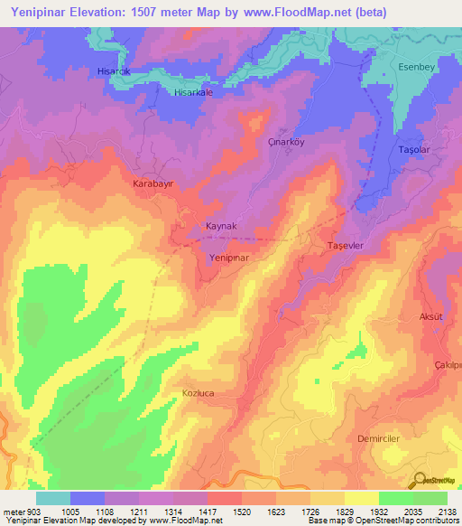 Yenipinar,Turkey Elevation Map