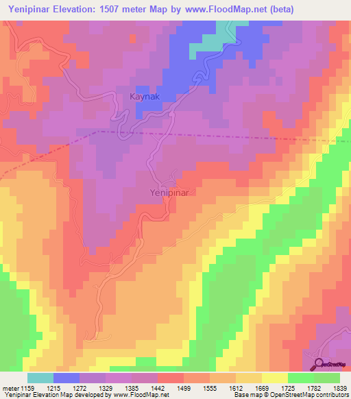 Yenipinar,Turkey Elevation Map