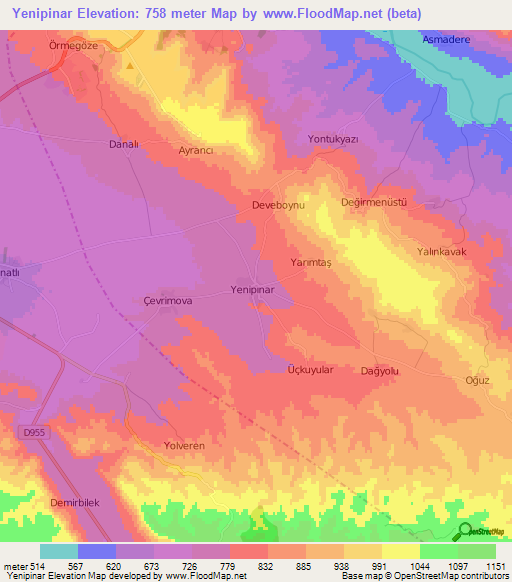 Yenipinar,Turkey Elevation Map