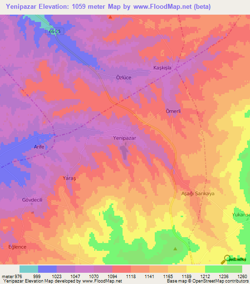 Yenipazar,Turkey Elevation Map