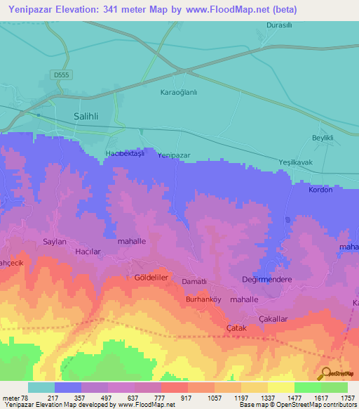 Yenipazar,Turkey Elevation Map