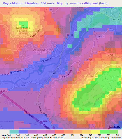 Veyre-Monton,France Elevation Map