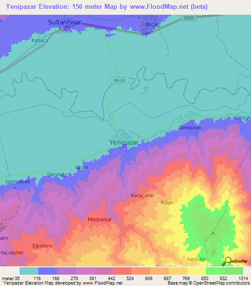 Yenipazar,Turkey Elevation Map