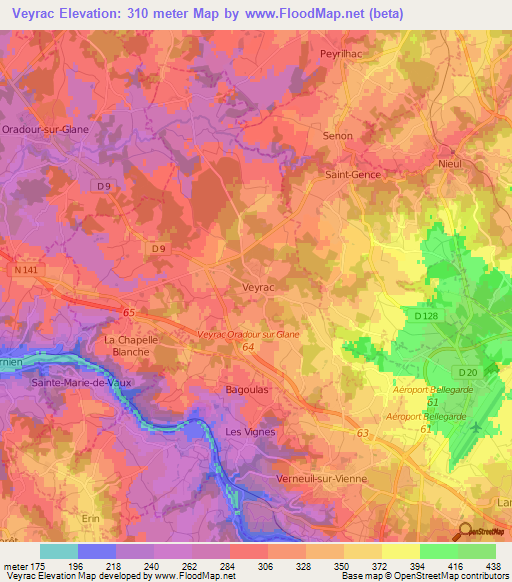 Veyrac,France Elevation Map