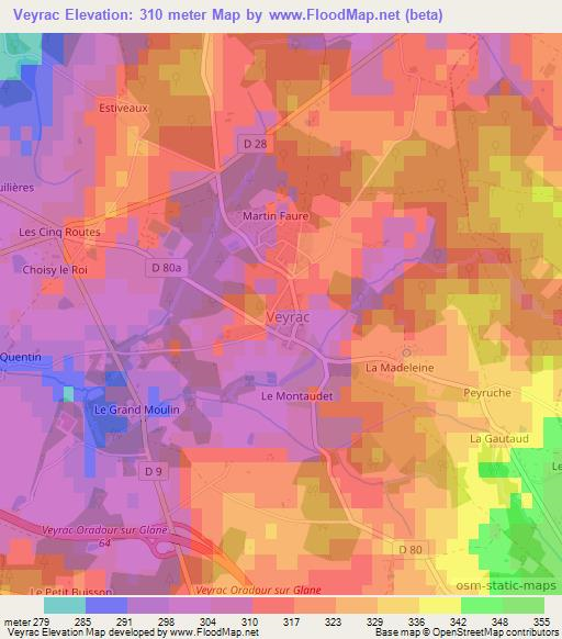 Veyrac,France Elevation Map