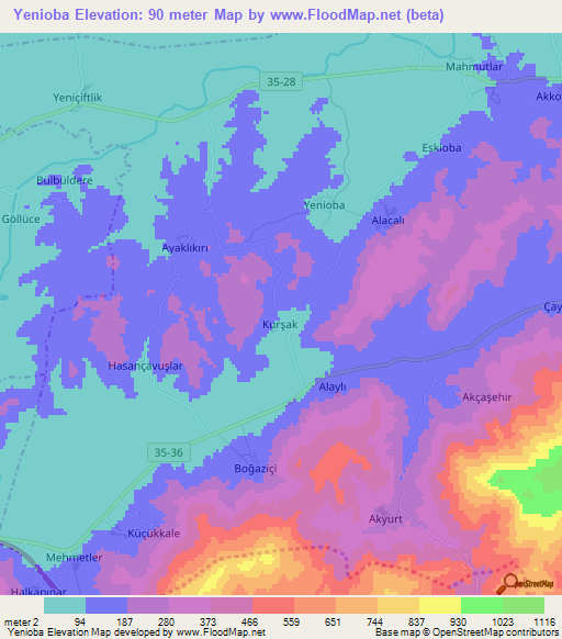 Yenioba,Turkey Elevation Map