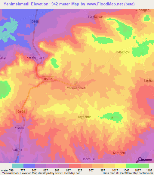 Yenimehmetli,Turkey Elevation Map