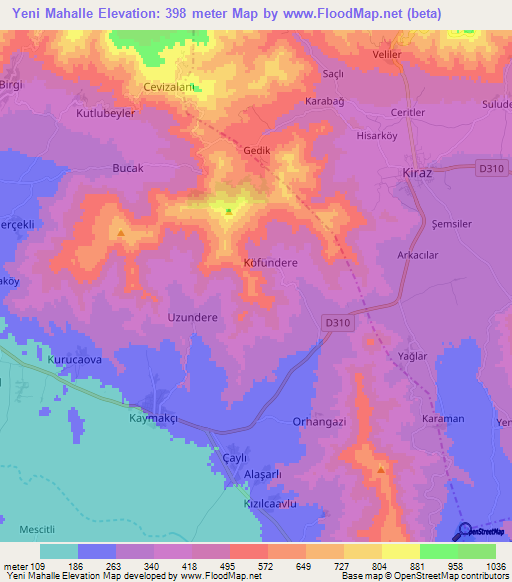 Yeni Mahalle,Turkey Elevation Map