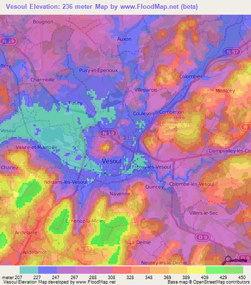 Vesoul,France Elevation Map