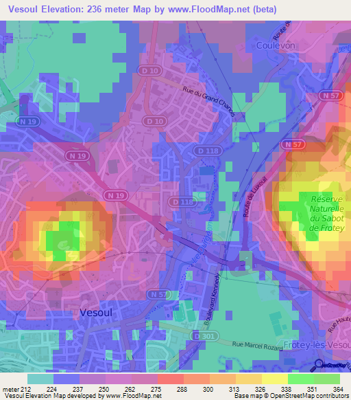 Vesoul,France Elevation Map