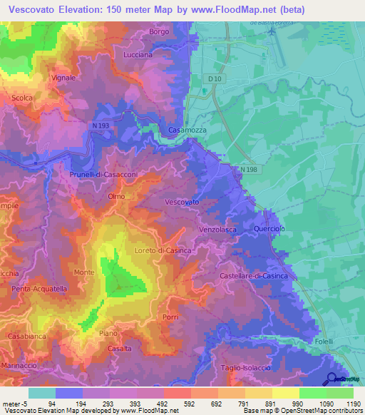 Vescovato,France Elevation Map