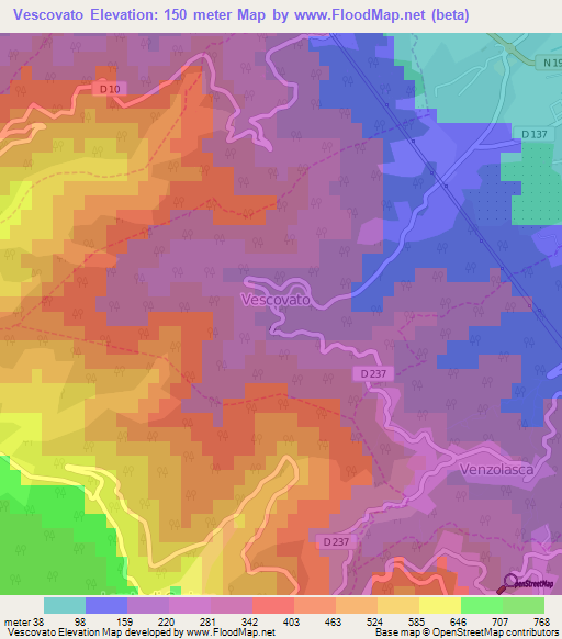 Vescovato,France Elevation Map