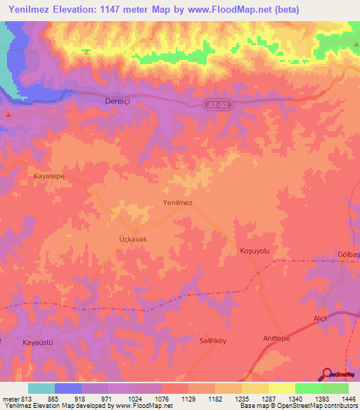 Yenilmez,Turkey Elevation Map