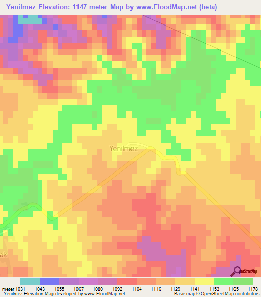 Yenilmez,Turkey Elevation Map