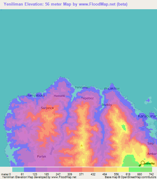 Yeniliman,Turkey Elevation Map