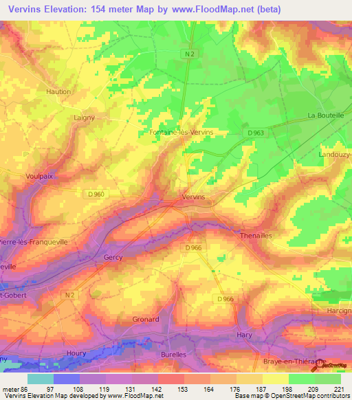 Vervins,France Elevation Map