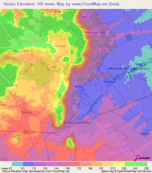 Vertus,France Elevation Map