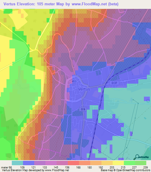 Vertus,France Elevation Map