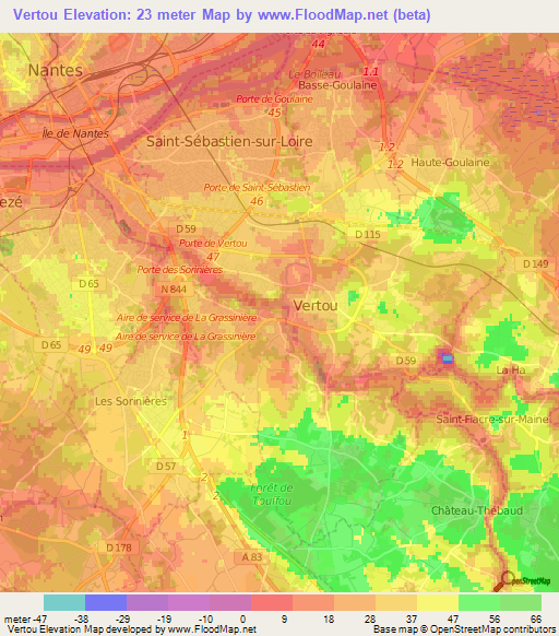 Vertou,France Elevation Map