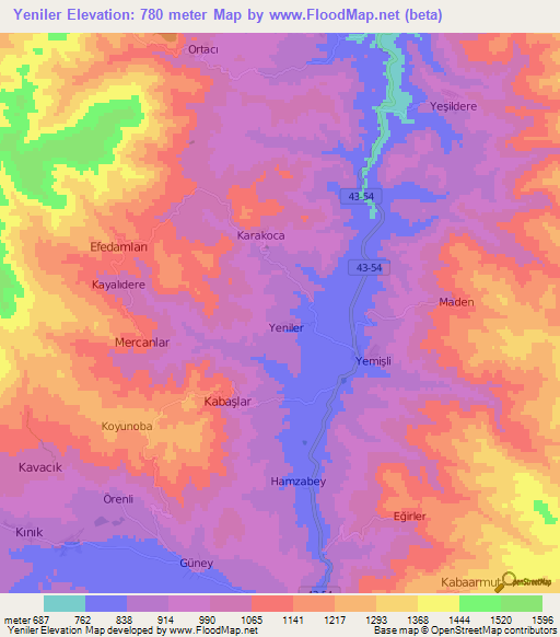 Yeniler,Turkey Elevation Map