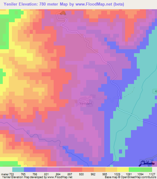 Yeniler,Turkey Elevation Map